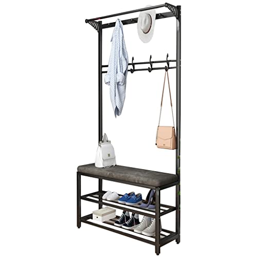 Exquisite Clothes Rail Rack With Shoe Storage Bench, Multifunctional Entryway Coat Rack With 2 Shoe Shelves 4 Movable Hooks, 4-in-1 Entryway Coat Shoe Rack For Bedroom (Color : Blue, Size : 100 * 33 von LiuGUyA