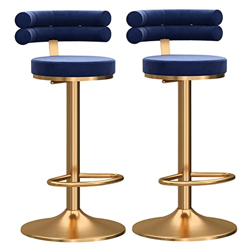 LiuGUyA Adjustable Bar stools Modern Velvet 360° Swivel Counter Stools with Golden Base Back Tall Armless Bar Chairs for Home Kitchen Blue 2Pcs von LiuGUyA