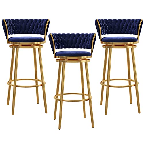 LiuGUyA Bar Height Barstools Set of 3 Modern Kitchen Stools Velvet Upholstered Counter Stool Chairs with Gold Metal Legs for Kitchen Island/Breakfast Bar/Restaurant, Green/Pink/Grey/Blue/White/Black von LiuGUyA