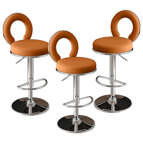 LiuGUyA Bar Stools Swivel Counter Height Silver Barstools with Back Adjustable PU Leather Chairs Modern Stylish Armless Kitchen Island Stool Orange-Set of 3 von LiuGUyA