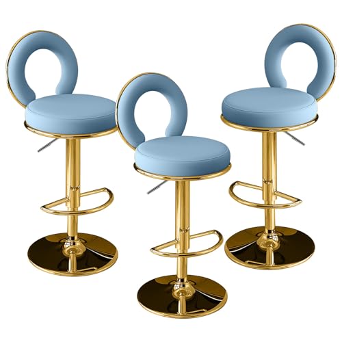 LiuGUyA Bar Stools with Back Modern PU Leather Swivel Counter Height Barstools Adjustable Stylish Ring Design Chairs for Kitchen Islands Blue-Set of 3 von LiuGUyA