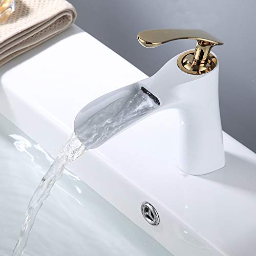 LiuGUyA Basin Vanity Sink Faucet Single Handle Waterfall Bathroom Mixer Deck Mounted Hot & Cold Water Sink Faucet von LiuGUyA