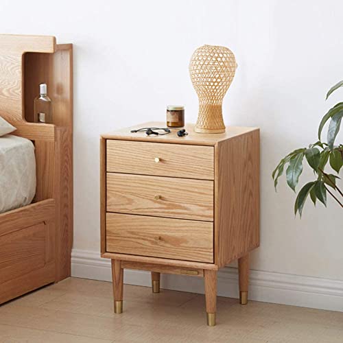 LiuGUyA Bedside Table Cabinet Contemporary Solid Wood Oak Top Side End Nightstand with 3 Drawers Brass Handle and Metal Tripod Dignified von LiuGUyA