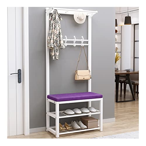 LiuGUyA Clothes Rail Rack 4-In-1 Entryway with Shoe Bench, Coat Rack with 12 Hooks and 2 Hanging Rods,with Bench and Shoe Storage,Metal Frame (Purple 100 * 33 von LiuGUyA