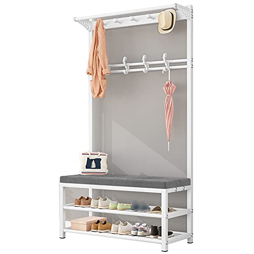 LiuGUyA Clothes Rail Rack Coat Rack Shoe Bench Coat Rack with Shoe Bench with Hooks and Storage Shelf for Entryway 4-in-1 Easy Assembly Industrial Bench (Wh von LiuGUyA
