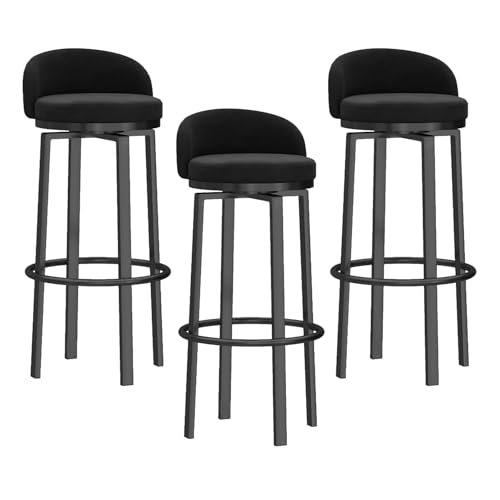 LiuGUyA Counter Height 65cm Bar Stools Set of 3 Velvet Fabric Upholstered Barstools with Low Backrest, Metal Bar Chairs Kitchen Stools for Island, Home Bar, Black Legs von LiuGUyA