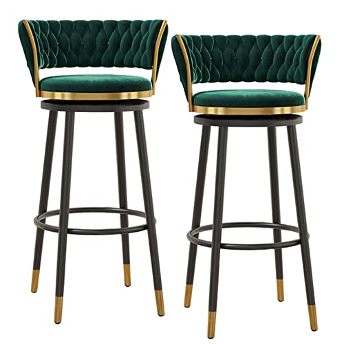 LiuGUyA Counter Height Bar Stools Set of 2 with Back, Modern Black Metal Footrest, 360 ° Swivel Upholstered Bar Chairs Island Stools Support 330LBS,25.6'' H,Green von LiuGUyA