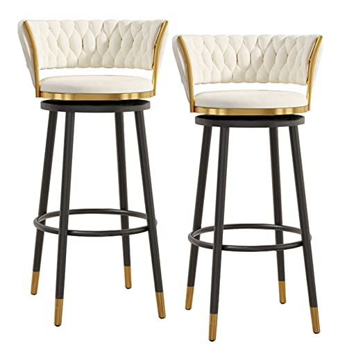 LiuGUyA Counter Height Bar Stools Set of 2 with Back, Modern Black Metal Footrest, 360 ° Swivel Upholstered Bar Chairs Island Stools Support 330LBS,25.6'' H,White von LiuGUyA