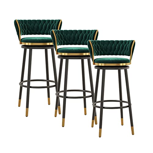 LiuGUyA Counter Height Bar Stools Set of 3 with Back, Modern Black Metal Footrest, 360 ° Swivel Upholstered Bar Chairs Island Stools Support 330LBS,25.6'' H,Green von LiuGUyA