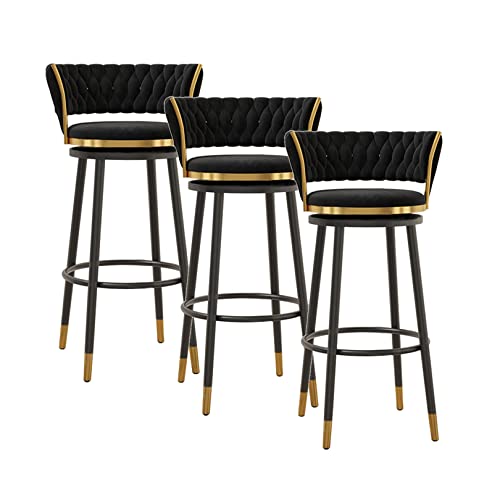 LiuGUyA Counter Height Bar Stools Set of 3 with Back, Modern Black Metal Footrest, 360 ° Swivel Upholstered Bar Chairs Island Stools Support 330LBS,29.5'' H,Black von LiuGUyA