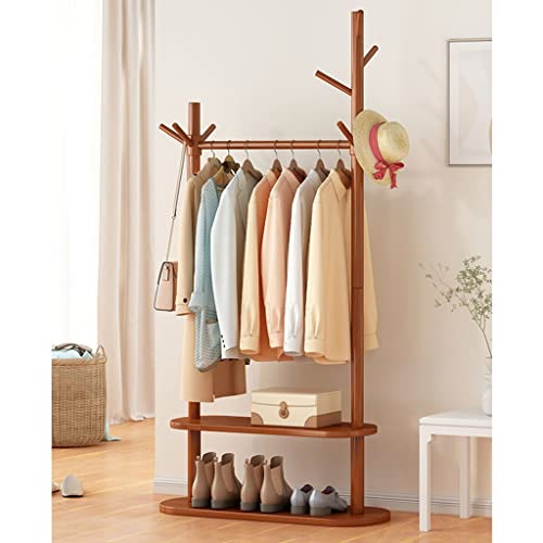 LiuGUyA Exquisite Clothes Rail Rack Bamboo Coat Rack with 2-Tier Storage Shelves Clothes Rail Stand with Shoe Rack with Hooks Shelf for Entryway Bedroom Living Room (Brow von LiuGUyA