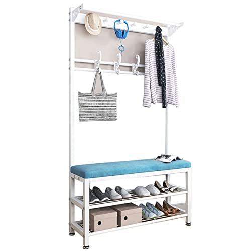 LiuGUyA Exquisite Clothes Rail Rack Coat Rack Stand, Free Standing with Bench, Hallway Shoe Rack with Hooks, for Hall, Entryway and Hallway, Easy Assembly (Blue 100x33x70c von LiuGUyA