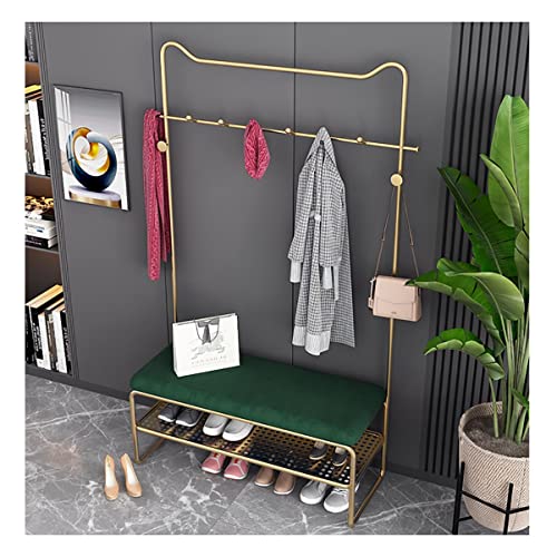 LiuGUyA Exquisite Clothes Rail Rack Coat Rack Stand with Shoe Bench Freestanding Hall Tree with 8 Hanger Hooks Clothes Rail with Shoe Storage Shelf for Hallway Entryway and Bedroom/Green/60cm von LiuGUyA