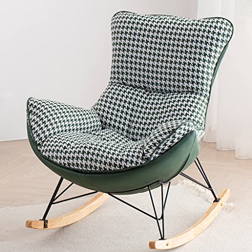 LiuGUyA Premium Fabric Armchair Rocking Chairs, Lazy Lounge Padded Cushions Recliner, Wooden and Metal Rocker, Living Room Bedroom Studio Leisure Chair (Color : Green, Size : 105 * 88 * 100cm) von LiuGUyA
