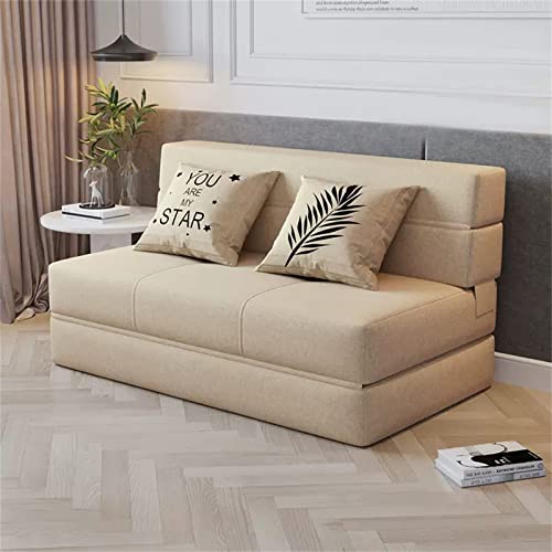 Twin Fold Out Bed, Couch Lounger Sofa Chair Mattress, Portable Folding Sleeper Bed,with Removable Cover Sofa Bed Chair with 2 Pillows,for Home Bedroom Living Room Office,Khaki,76×72×120cm von LiuGUyA