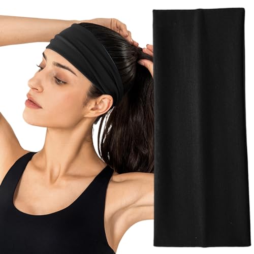Dicke Stirnbänder, Stirnband schwarzes breites schweißbares Stirnbänder für Frauen elastisches Sportstirnband für Outdoor, Laufen, Wandern, Yoga Haarzubehör von Liummrcy