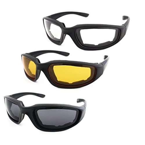 Liummrcy Motorradfahrgläser, Motorrad Sonnenbrille, 3 Paar Motorradfahrerbrille UV Schutz Motorrad Sonnenbrille mit klarem Rauchgelblinsen für Sportaktivitäten im Freien von Liummrcy