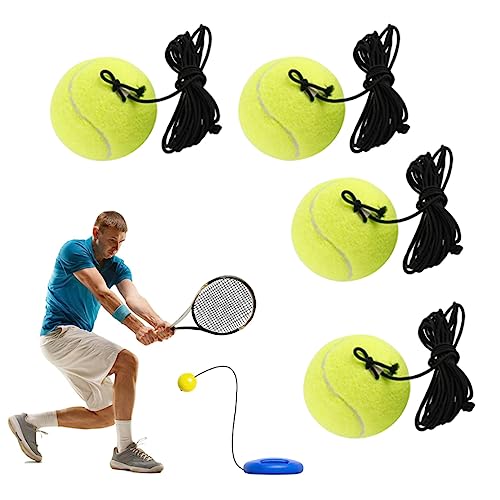 Liummrcy Übungsbälle, Tennis Trainingskugel 4 Stück Gelb Tennis Rebound Ball mit Schnur für Einzelspieler Trainingsausrüstung für Anfänger von Liummrcy