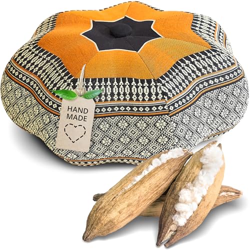 Livasia Meditationskissen Stern - Ø 30x15cm - Yogakissen mit Kapok, Pouf, Bodenkissen sternförmig Yoga Zen Meditation, Zafukissen für Garten und Balkon, Sitzkissen handgefertigt (Schwarz/Orange) von Livasia