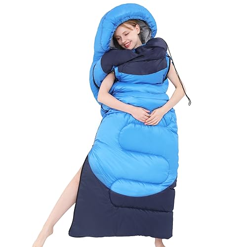 LiveGo Schlafsäcke für Erwachsene, tragbarer Schlafsack mit Reißverschlusslöchern an den Armen Schlafsäcke für Herbst und Winter Kinderschlafsack für Camping Wandern Rucksackreisen (hellblau) von LiveGo