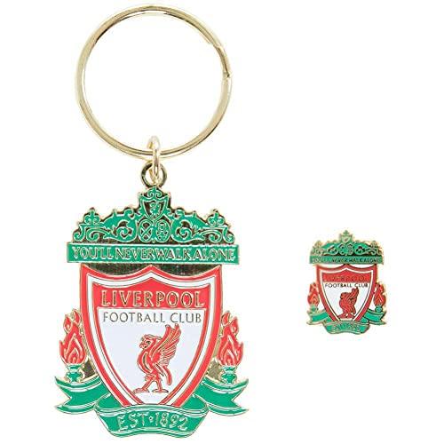 FC Liverpool/LFC Anstecknadel und Schlüsselring mit Wappen, offizielles Produkt von Liverpool F.C.
