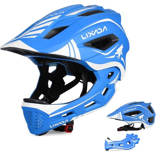 Lixada Fullface Abnehmbar Unisex 52-58cm Children's Helmet 2-In-1 Integrated Größenverstellbar- Mit Abnehmbarem Kinnschutz Helmet inliner Für Fahrräder, Skateboards von Lixada