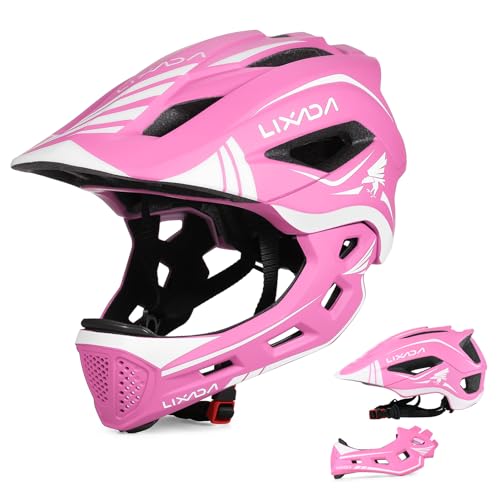 Lixada Fullface Abnehmbar Unisex 52-58cm Children's Helmet 2-In-1 Integrated Größenverstellbar- Mit Abnehmbarem Kinnschutz Helmet inliner Für Fahrräder, Skateboards von Lixada