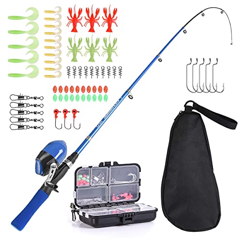 Lixada Kinder-Angelrute und Rolle, komplettes Set, 1,5 m, Teleskop-Angelrute, Spincast-Rollen-Set mit Haken, Köder, Fass, Wirbel, Aufbewahrungstasche von Lixada