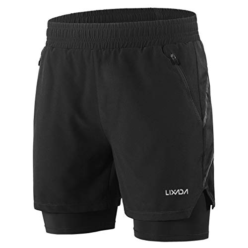 Lixada Men 2 in 1 Running Shorts Quick Drying Breathable Active Training Exercise Jogging Marathon Cycling Shorts von Lixada