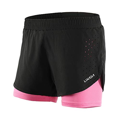 Lixada 2-in-1-Laufhose für Damen Schnell trocknend Atmungsaktiv Aktiv-Training Jogging-Radsport-Shorts mit längerem Innenschuh von Lixada