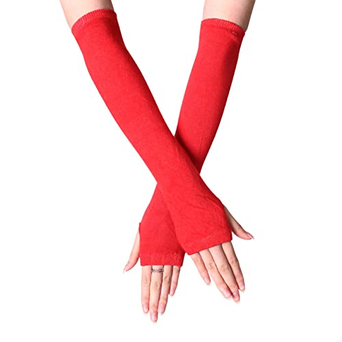 Cute Colored Elastic Long Fingerless Gloves Ladies Knit Warm Fingerless Gloves Outdoor Office Half Finger Gloves,Red,One Size von Liyinco