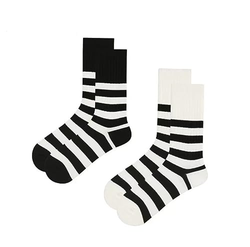 Liyinco 2 Paar Sneaker-Socken Für Damen, Schwarz-Weiß Gestreifte Socken In Der Mitte Der Wade, Trendige Sportsocken Aus Baumwolle Im Minimalistischen Stil von Liyinco