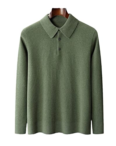 Liyinco Herren Strick Sweatshirt Vintage Pullover Winter Thickened Knitwear Revers Pullover mit Knopf Langarm Pullover, grün, XL von Liyinco