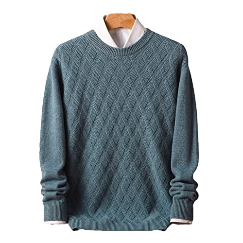 Liyinco Herren Strick Sweatshirt einfacher Winter Jacquard Pullover Vintage einfarbig Pullover Rundhalsausschnitt Strick Langarm Pullover, grün, M von Liyinco