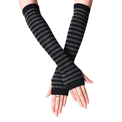 Liyinco Niedliche Elastisch Gestreifte Lange Fingerlose Handschuhe Damen Stricken Warme Fingerlose Handschuhe Outdoor Büro Halbfingerhandschuhe Grau Einheitsgröße von Liyinco