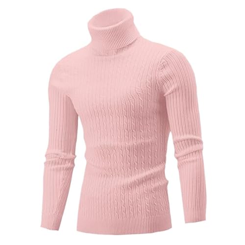 Liyinco Rollkragenpullover für Herren lässiger Strickpullover für Männer mit hohem Kragen warme Männer Pullover Oberteile, Rosa, L von Liyinco