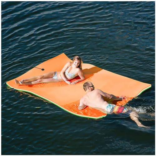 Llchaensc Schwimmende Wasserauflage Mit 3 Lagen, Wasserhängematte Wasserliege Schwimmfloß Schwimmender Teppich,Orange,2.7 m x 1.4m x 3.3cm von Llchaensc