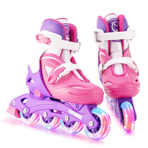 Locavun Verstellbare Inline-Skates für Mädchen, Jungen, Kinder mit leuchtenden Rädern, beleuchtete Hartschalen-Rollerblades für den Innen- und Außenbereich von Locavun