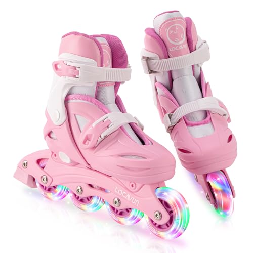 Locavun Verstellbare Inline-Skates für Mädchen, Jungen, Kinder mit leuchtenden Rädern, beleuchtete Hartschalen-Rollerblades für den Innen- und Außenbereich von Locavun