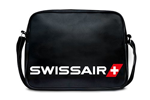 Logoshirt® Swissair I Logo I Umhängetasche I Schultertasche I Retro-Sporttasche I Kunstleder I Querformat I schwarz I Lizenziertes Originaldesign von Logoshirt