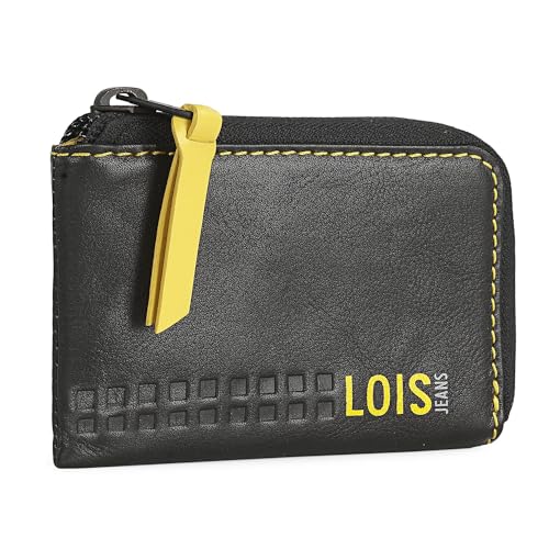 Lois - Geldbeutel & Schlüsseltasche Klein - Schlüsseletui Schlüsseltasche - Schlüsseletui Leder - Autoschlüssel Tasche - Schlüssel Etui 205544, Schwarz-Gelb von Lois