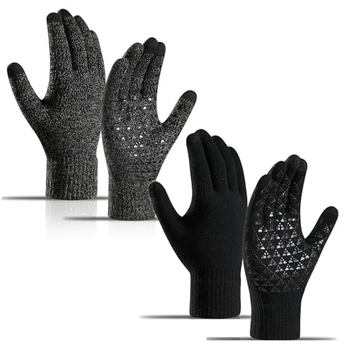 Long Keeper 2 Paar Touchscreen Winterhandschuhe Gestrickte Handschuhe für Herren Damen Warme Strickhandschuhe Handschuhe rutschfest Sport Outdoor, One Size von Long Keeper