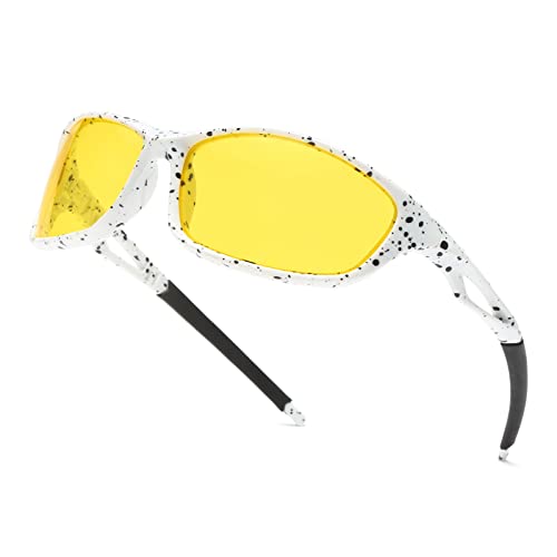 Long Keeper Nachtsichtbrille Autofahrer Sport, Nachtfahrbrille Anti-Blend Sonnenbrille Gelb für Herren Damen Nachtbrille zum Autofahren Sportbrille UV Schut von Long Keeper