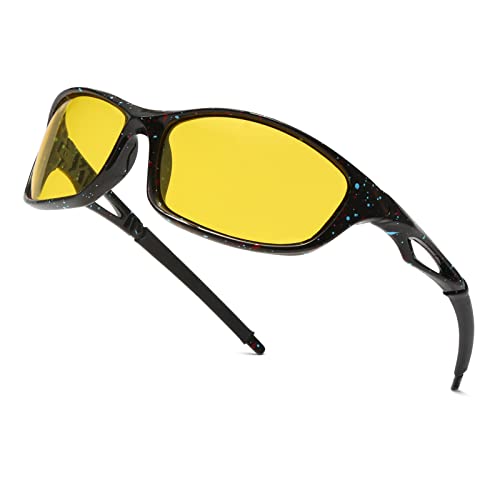 Long Keeper Nachtsichtbrille Autofahrer Sport, Nachtfahrbrille Anti-Blend Sonnenbrille Gelb für Herren Damen Nachtbrille zum Autofahren Sportbrille UV Schut von Long Keeper