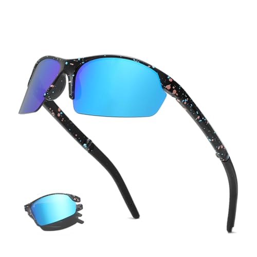 Long Keeper Sport Sonnenbrille Faltbar Fahrradbrille Herren Damen Winddicht Sportbrille Verspiegelt UV400 Schutz radbrille für Radfahren Laufen MTB Angeln von Long Keeper