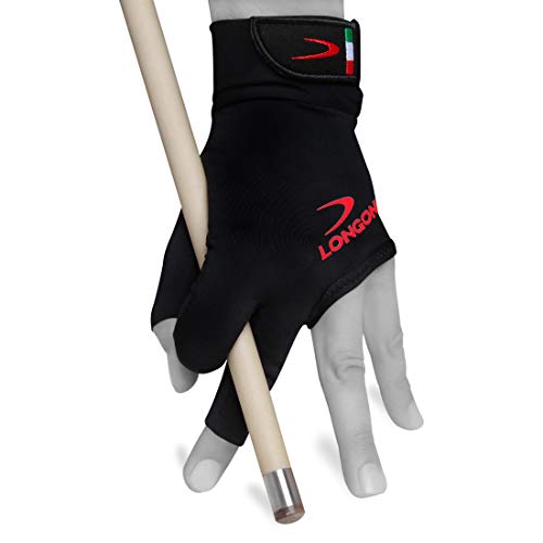 Longoni Black Fire 2.0 Billard-Queue-Handschuh, für linke oder rechte Hand, Schwarz (Medium, für Linkshänder) von Longoni