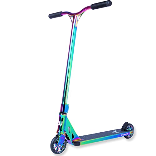 Longway Stunt Scooter – Summit – High End Profi StuntScooter, 6061 T6 Alu, ABEC 9 Kugellager, 110mm Wheels mit Alu Core, kickscooter, Funscooter, Roller, Trick Scooter, Rainbow, Full Neo Chrome von Longway Sports