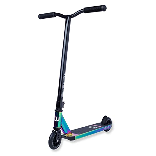 Longway Stunt Scooter - Adam - Robuster Stuntscooter, 6061 T6 gehärtetes Alu, ABEC 9, 110mm Wheels, Flex Brake, Roller, Trick, Funroller, schwarz neo Chrome, Rainbow, Einheitsgröße von Longway