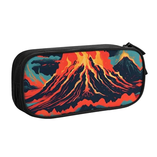 LONGZEHAO Federmäppchen mit großem Fassungsvermögen, Volkan-Druck, doppellagiger Reißverschluss, Federmäppchen, Make-up-Tasche von Longzehao