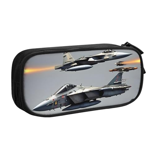LONGZEHAO Federmäppchen mit großem Fassungsvermögen, mit Flugzeug-Jets-Aufdruck, doppellagiger Reißverschluss, Federmäppchen, Make-up-Tasche von Longzehao